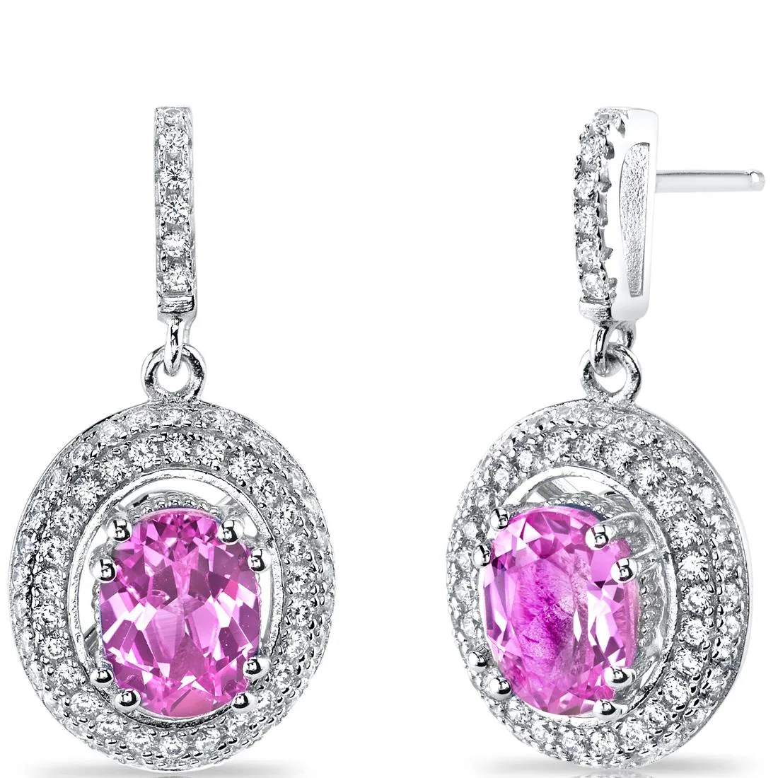 Oravo Oravo Pink Sapphire Halo Dangle Earrings Sterling Silver 3.50 Carats — product photo