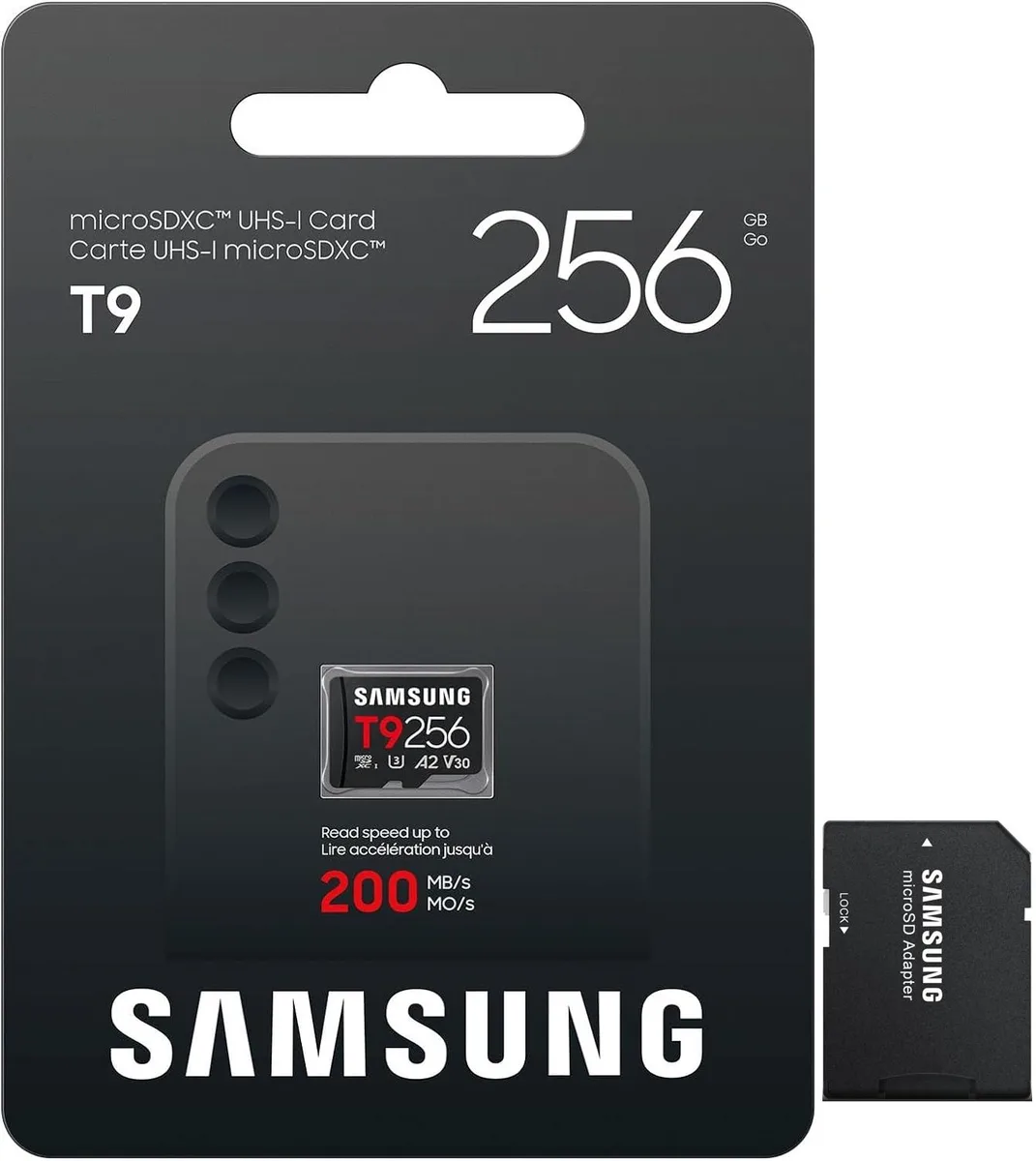 SAMSUNG SAMSUNG T9 microSDXC 256GB UHS-I U3 V30 A2 200MB/s MB-MH256T memory card — 제품 사진