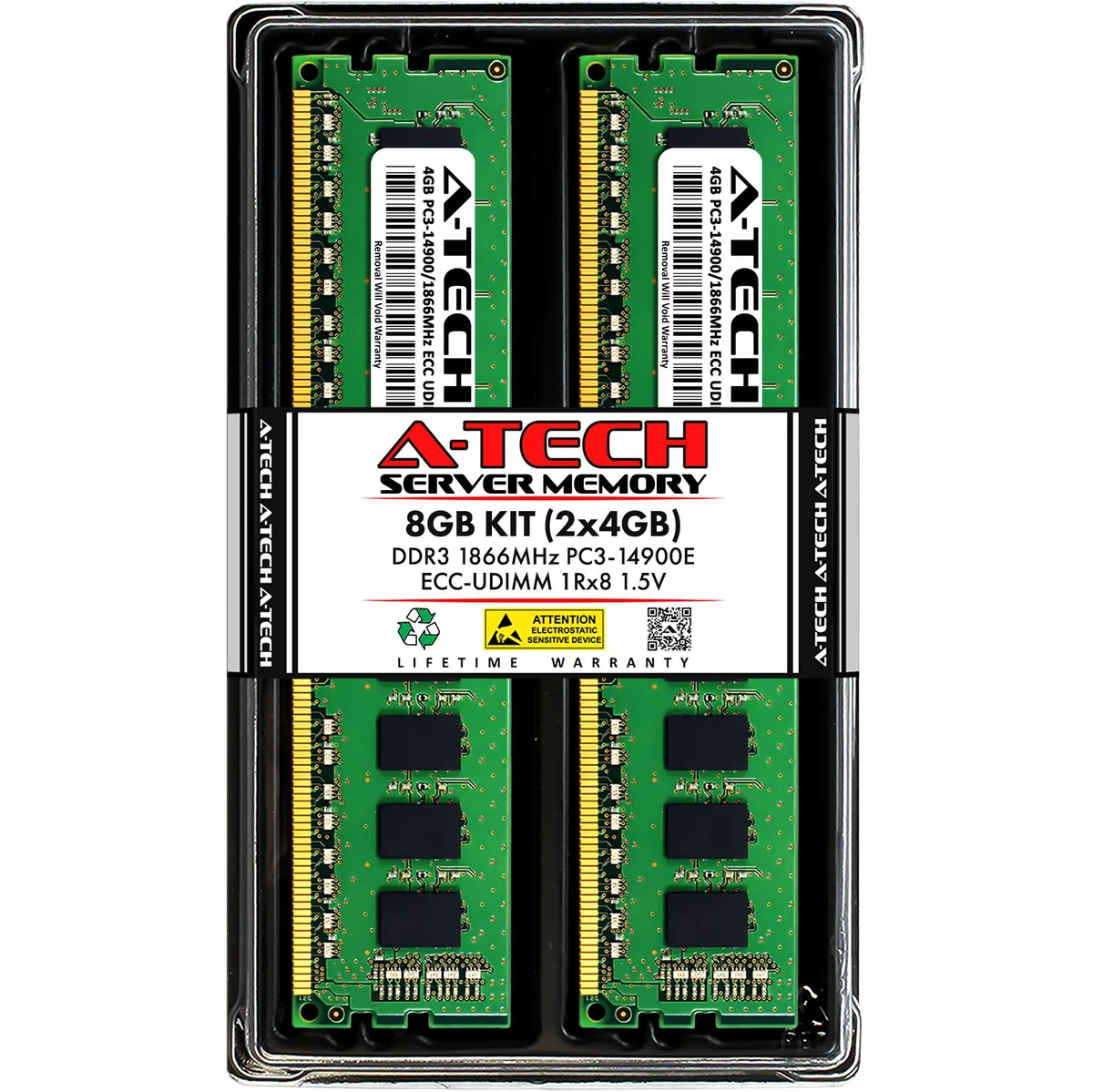 A-Tech A-Tech 8GB (2x4GB) DDR3 1866 ECC UDIMM 1Rx8 1.5V server RAM — photo du produit