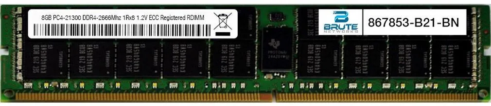 Brute Networks Brute Networks 867853-B21 8GB DDR4 2666 ECC Registered RDIMM 1Rx8 CL15 1.2V — photo du produit