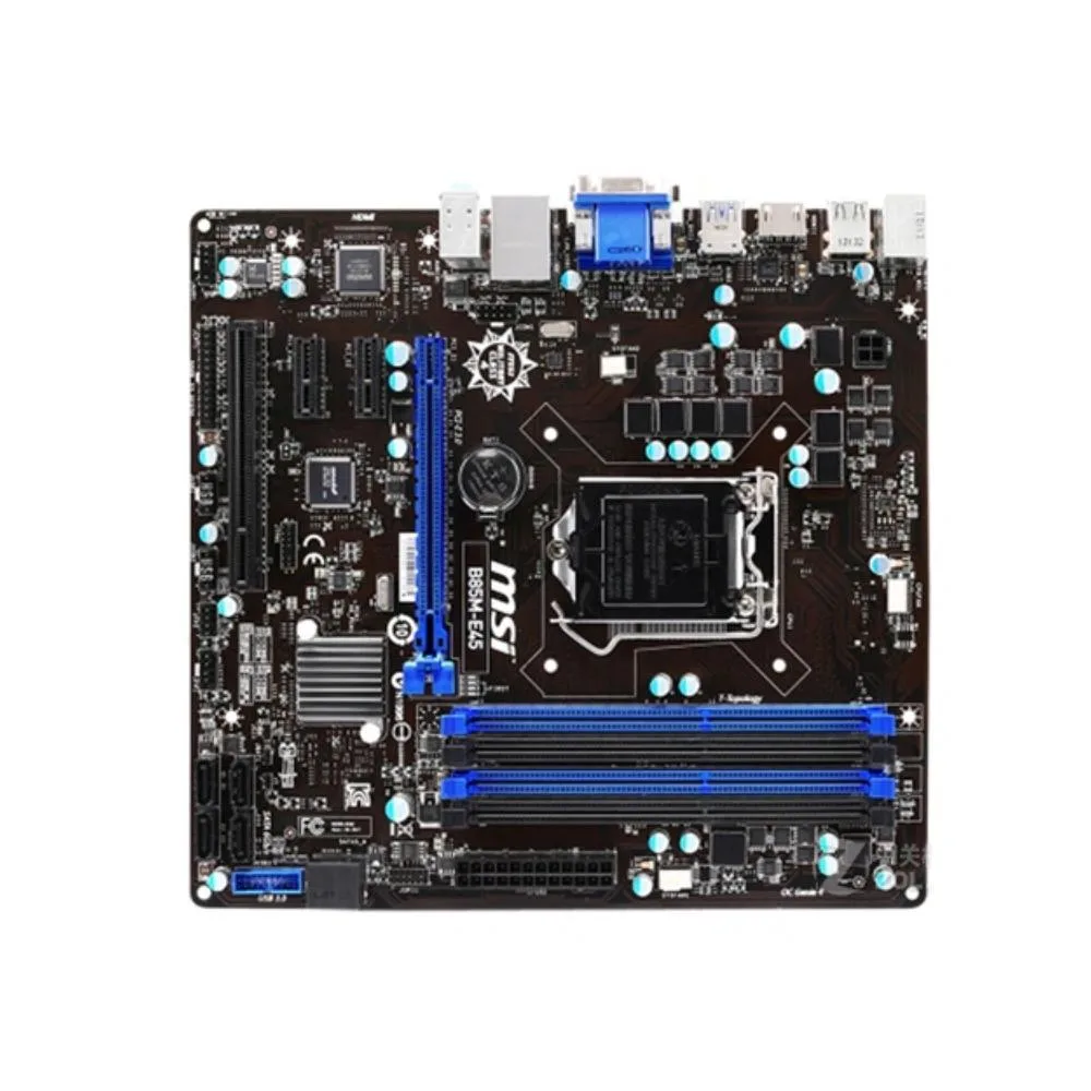 Green micro-ATX board with black LGA 1150 socket and silver heatsinks