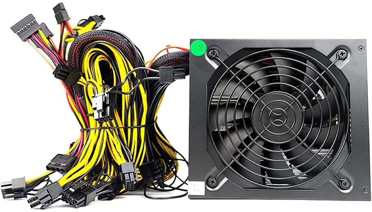 Black ATX power supply with 140mm fan and bird's nest ventilation holes