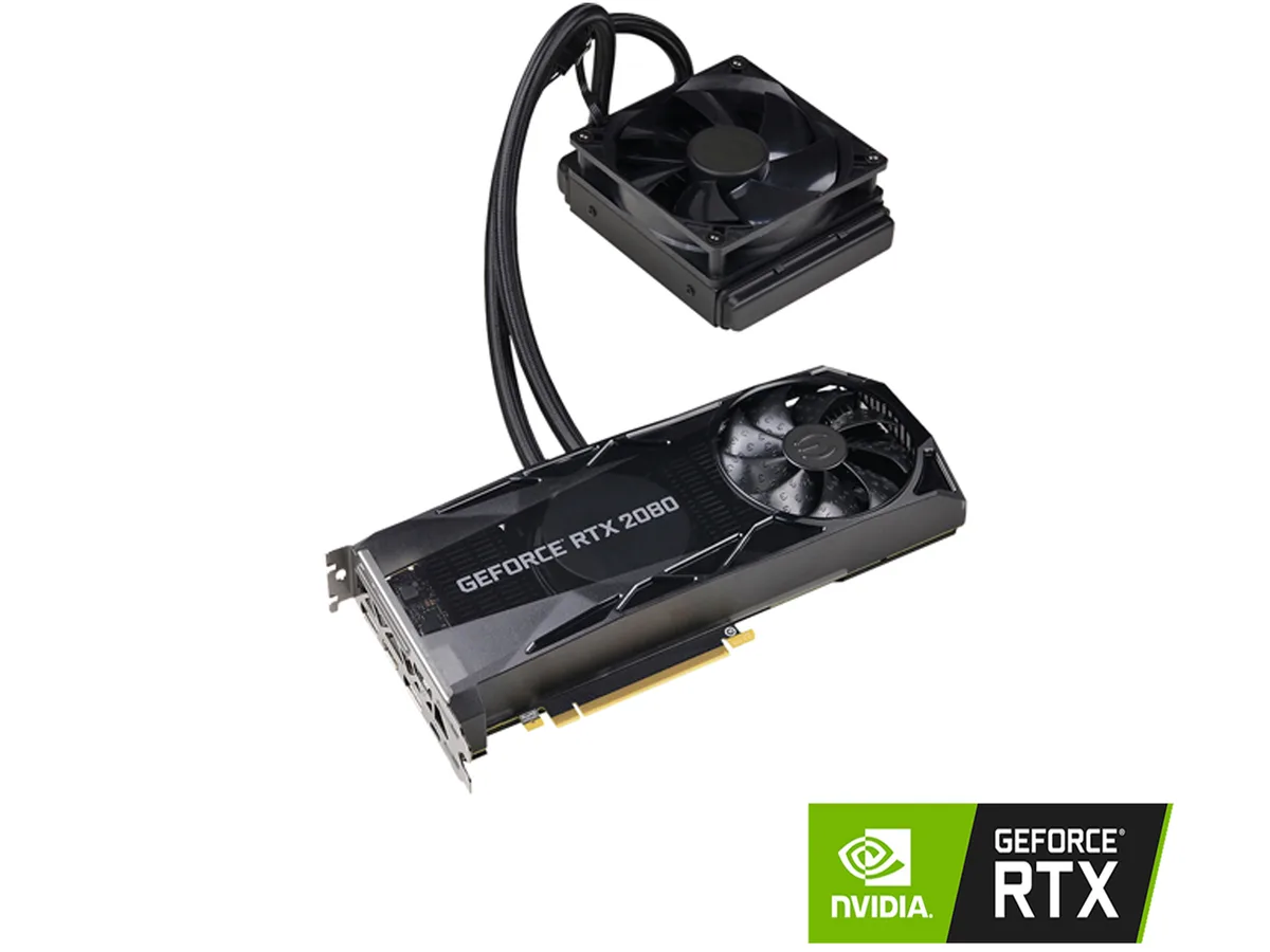 EVGA RTX 2080 XC Hybrid graphics card with integrated liquid cooler and dual-slot metal shroud