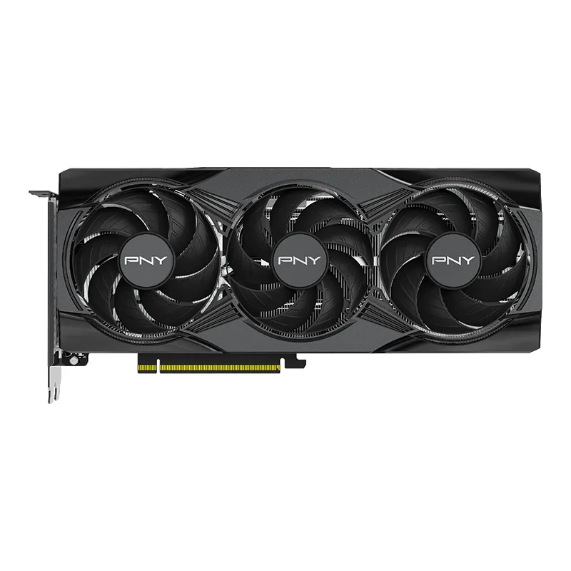 Black triple-fan graphics card with ARGB lighting, 280mm long, two-slot design