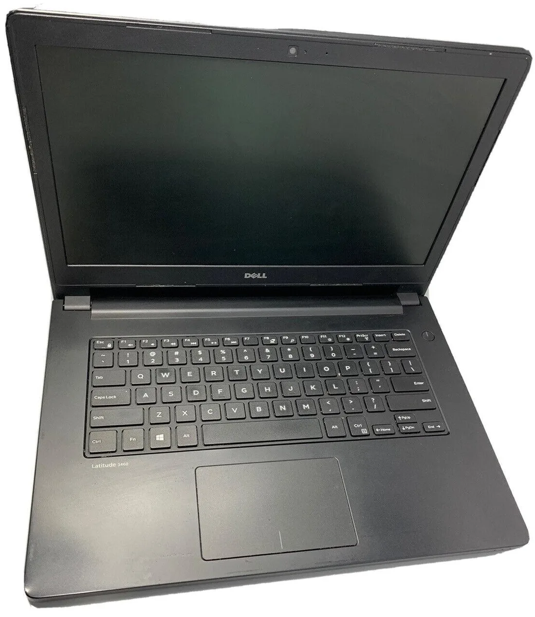 Black Dell Latitude 3460 14 inch laptop with visible wear and scratches