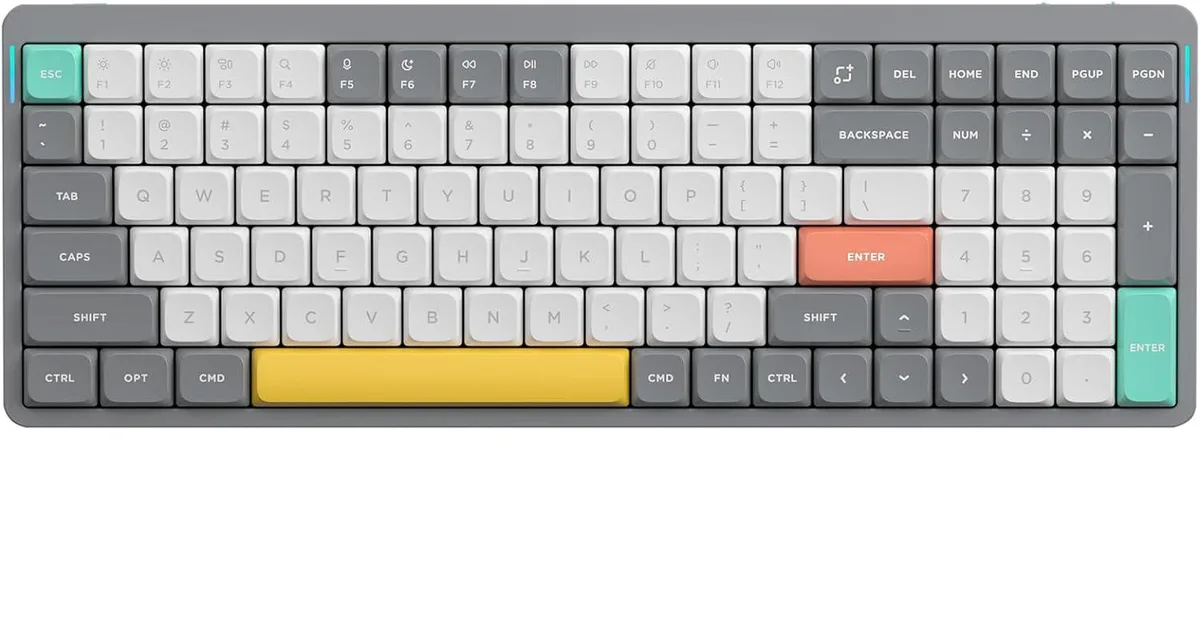 Grey low-profile wireless mechanical keyboard with aluminum frame and RGB backlighting