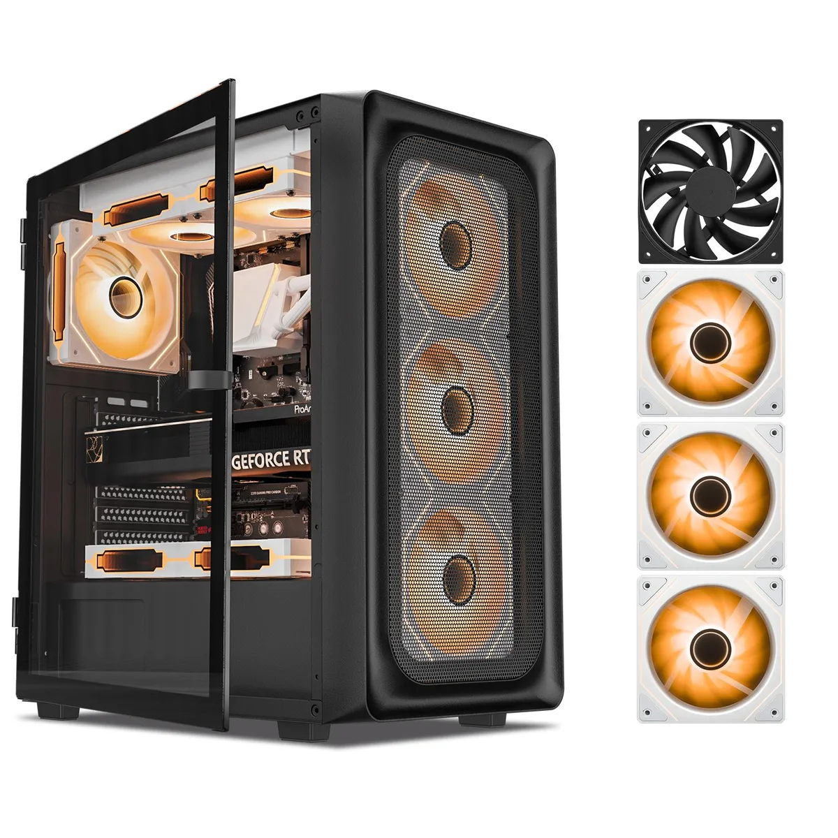DARKROCK DARKROCK EC2 Black ATX Mid Tower PC Case with 3x120mm White Infinity Fan & 1x120mm Black Fan — photo du produit