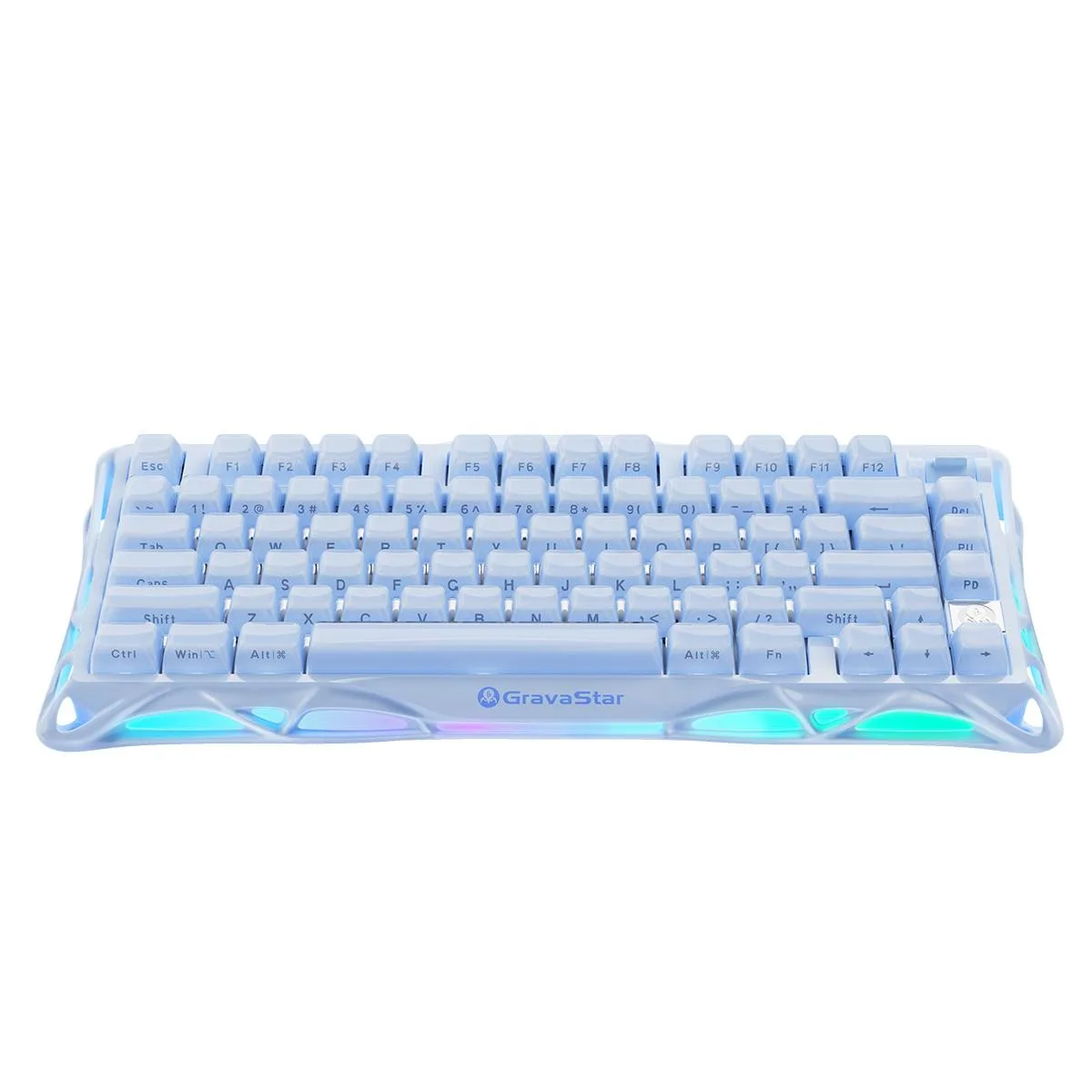 Ice Blue 75% mechanical keyboard with aluminium frame, 79 keys, knob and 8000mAh battery