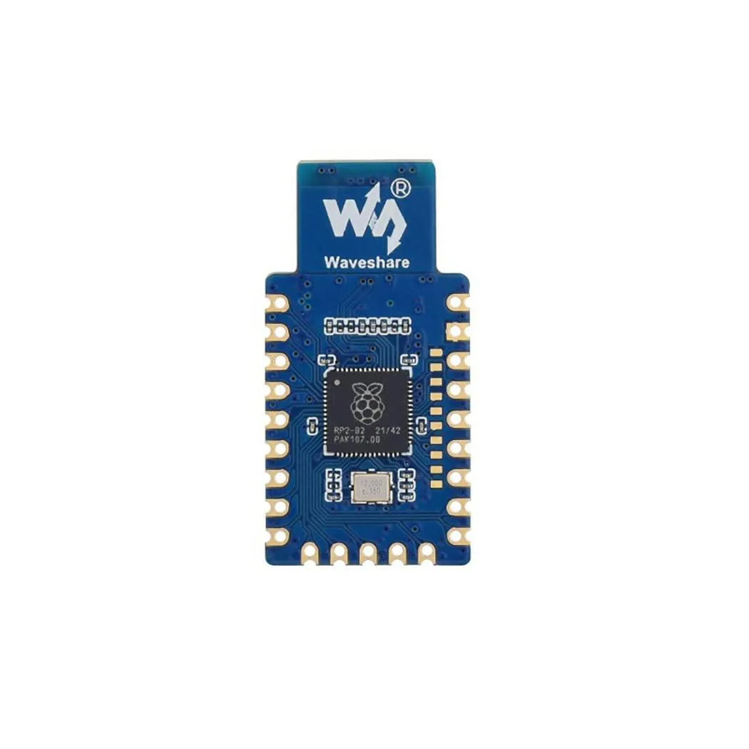 Small green circuit board with castellated edges and USB connector