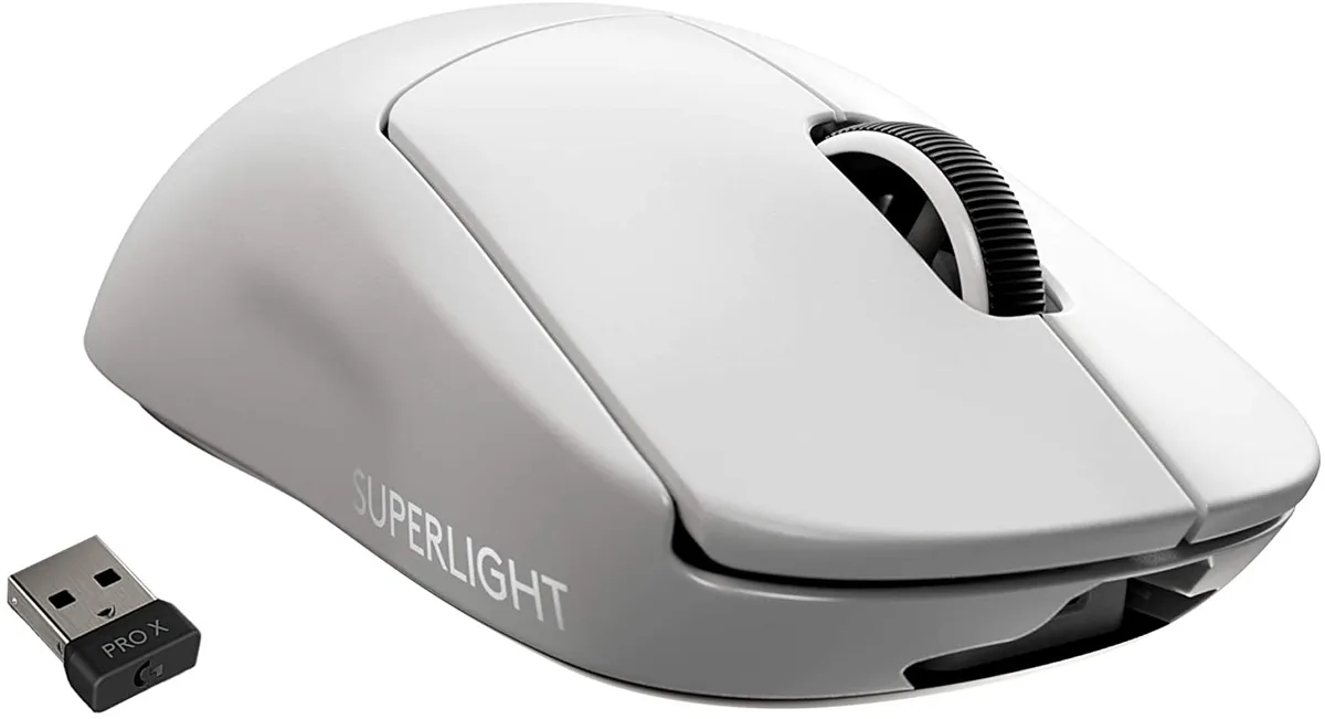 White ultra-light wireless gaming mouse, right-handed shape, matte finish, 10 buttons, 63 g