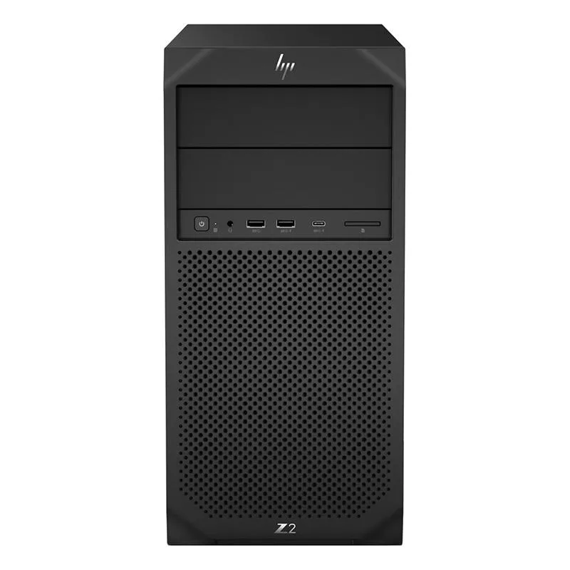 Black mid-tower workstation chassis with front panel ports and ventilation grille