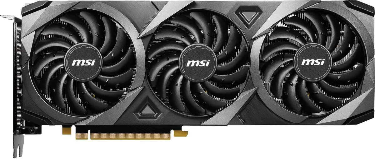 MSI GeForce RTX 3060 Ventus 3X 12G OC graphics card with triple-fan cooler and silver-grey finish