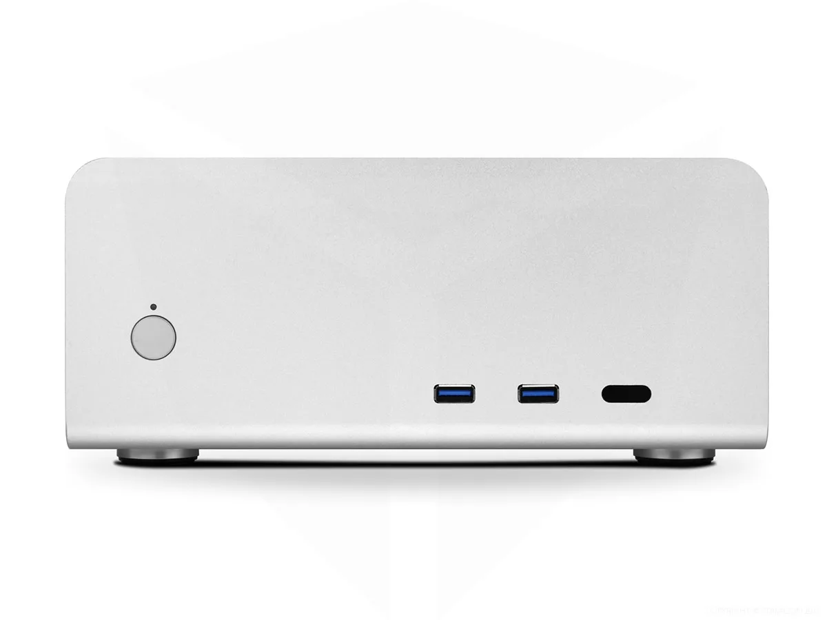 Silver aluminium Mini-ITX fanless chassis with side vents