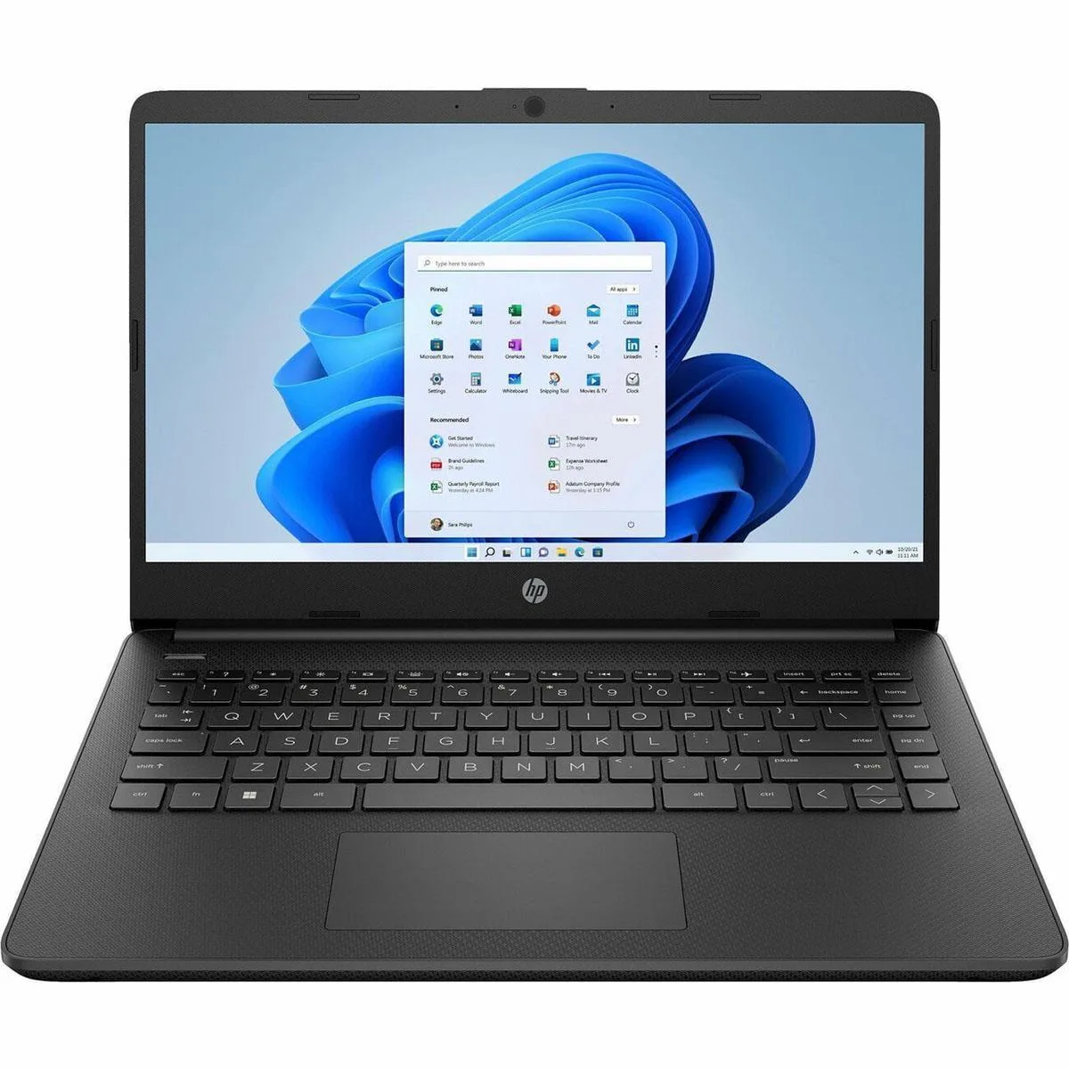 Black 14 inch laptop with matte finish, closed lid