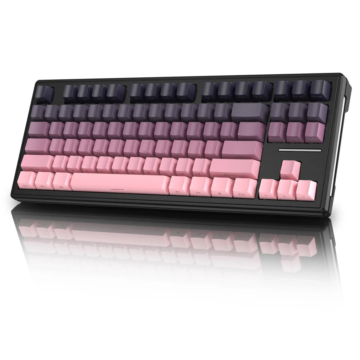 Pink compact 87-key mechanical keyboard with RGB side lighting