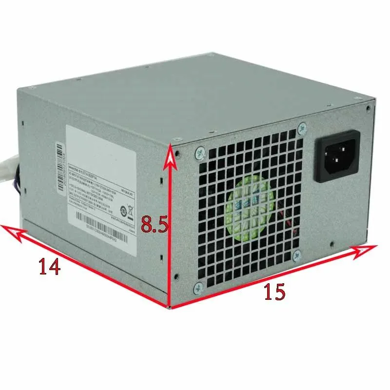 Silver ATX power supply unit with 12-pin connector and cooling fan grille