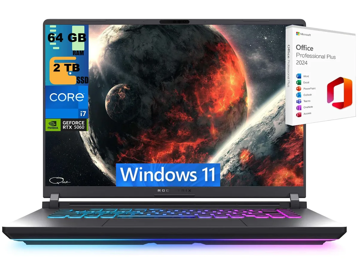 ASUS ROG Strix G16 gaming laptop in Eclipse Gray finish with RGB keyboard visible