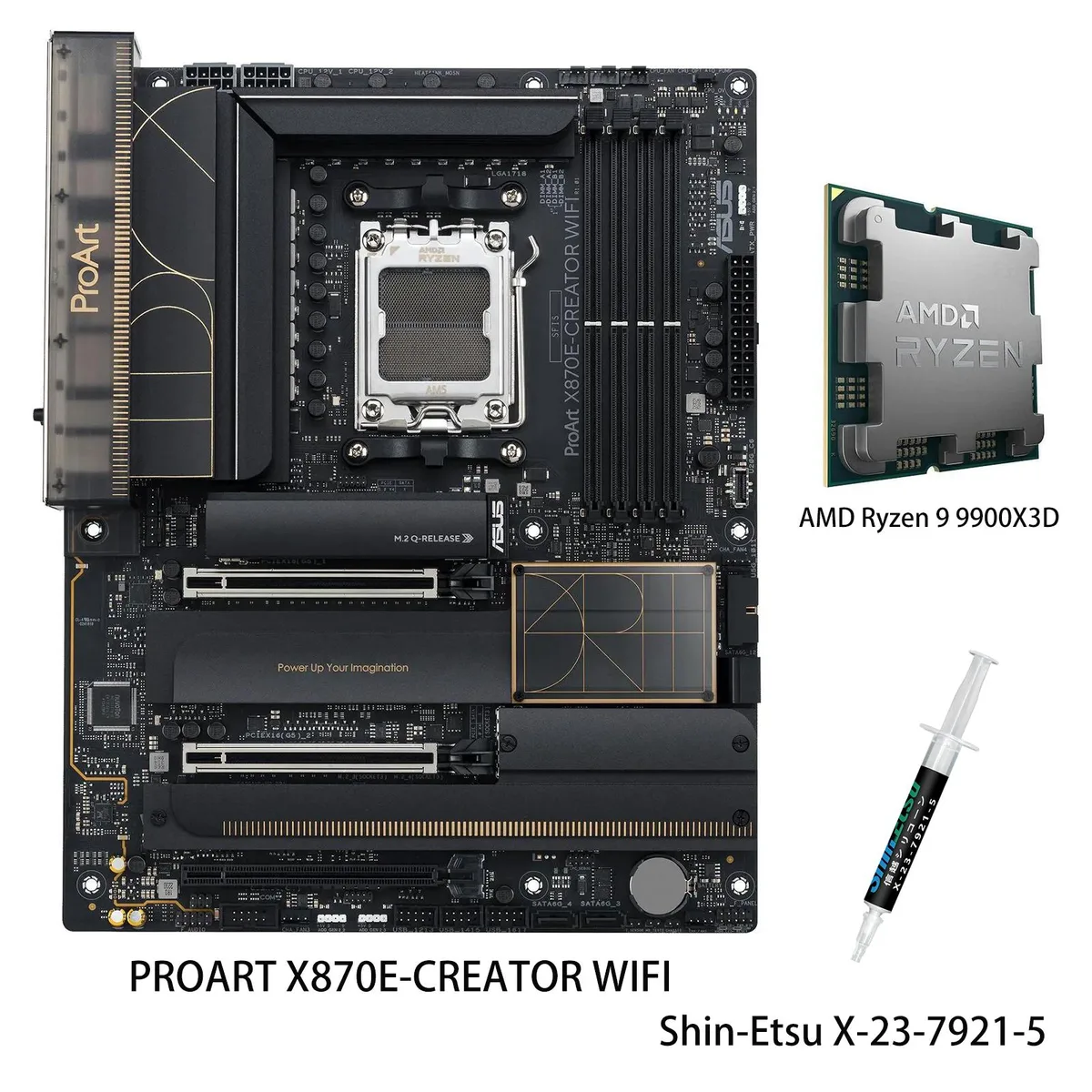 ASUS ProArt X870E-CREATOR WIFI motherboard with Ryzen 9 9900X3D CPU installed