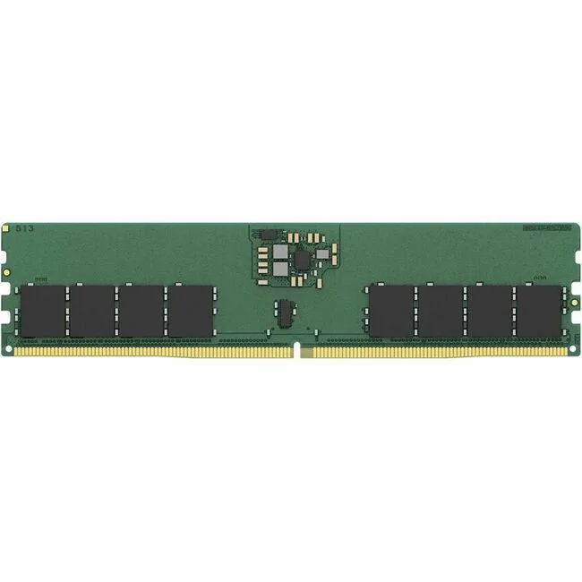 Green 288-pin DDR5 DIMM module with black chips, no heat spreader