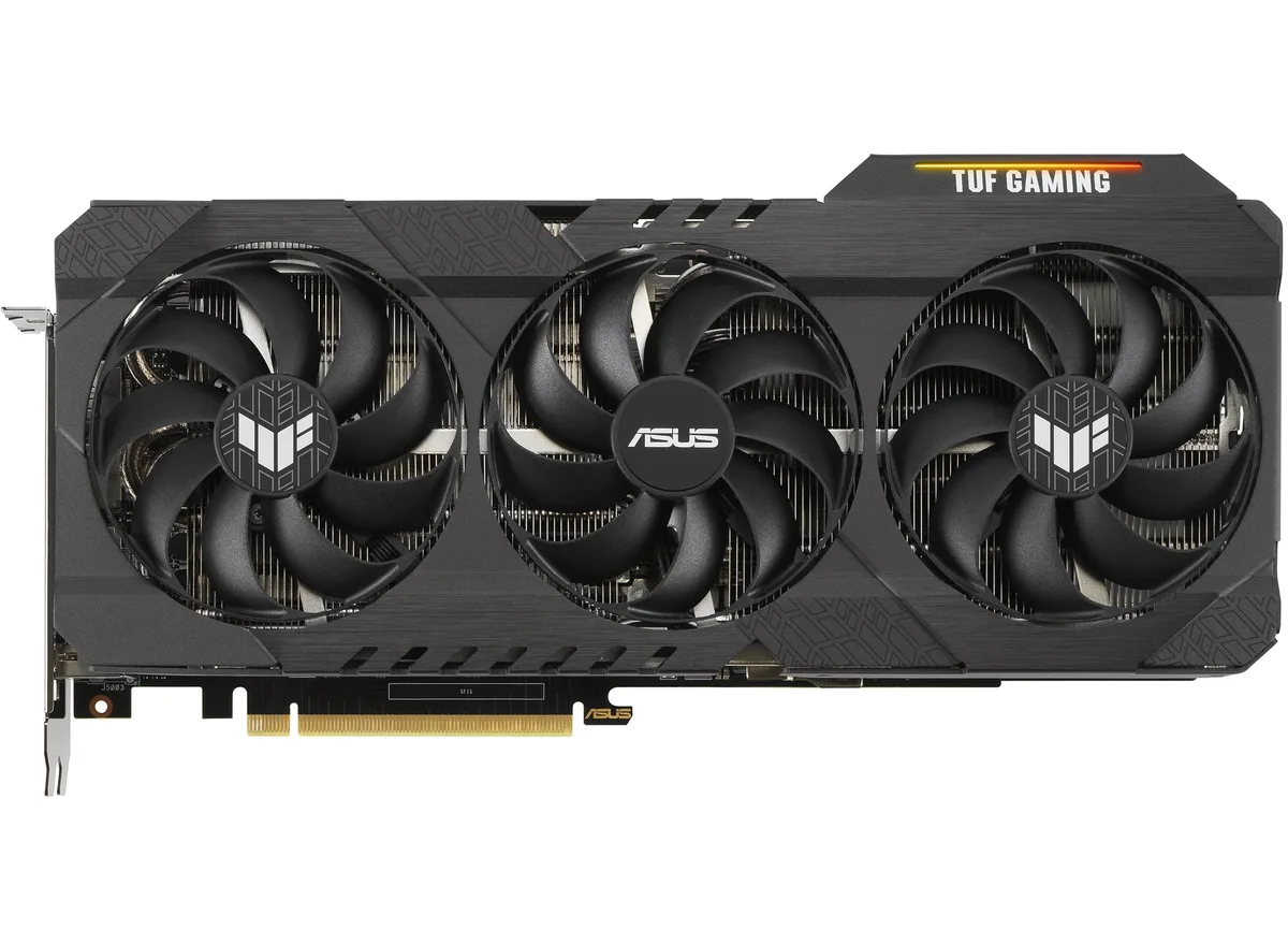 ASUS TUF Gaming RTX 3090 graphics card with triple-fan cooler and metal backplate