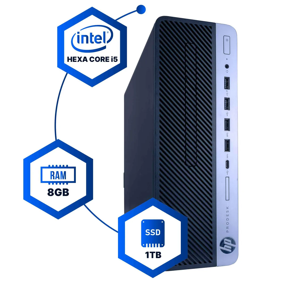 HP HP ProDesk 600G4 desktop PC i5-8500 3.2GHz 8GB DDR4 1TB SSD Windows 11 Pro — product photo