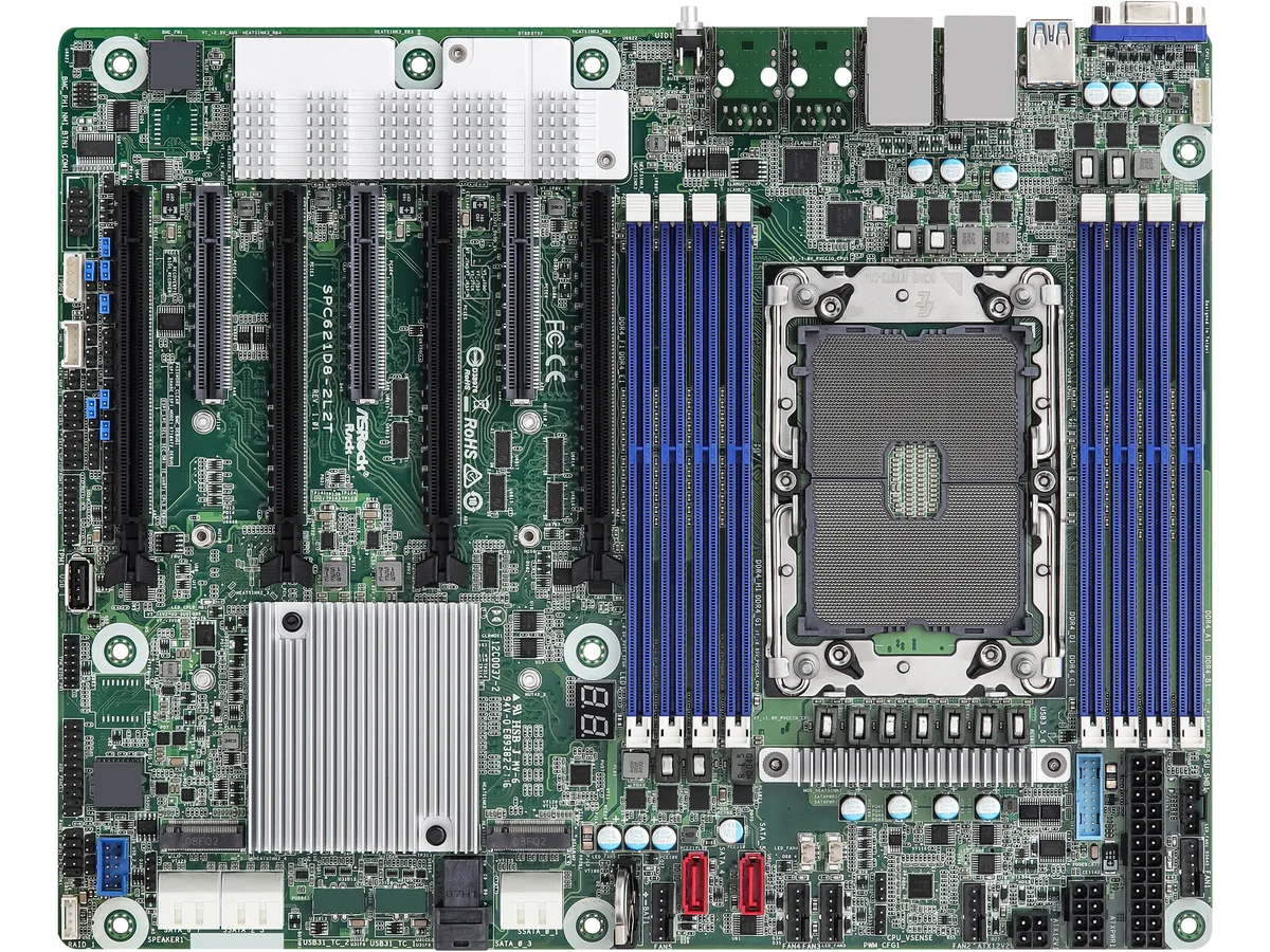 ASRock Rack ASRock Rack SPC621D8 ATX server motherboard LGA 4189 8 DDR4 3200 4 PCIe4.0 x16 3 PCIe4.0 x8 13 SATA 2 M.2 — 商品写真