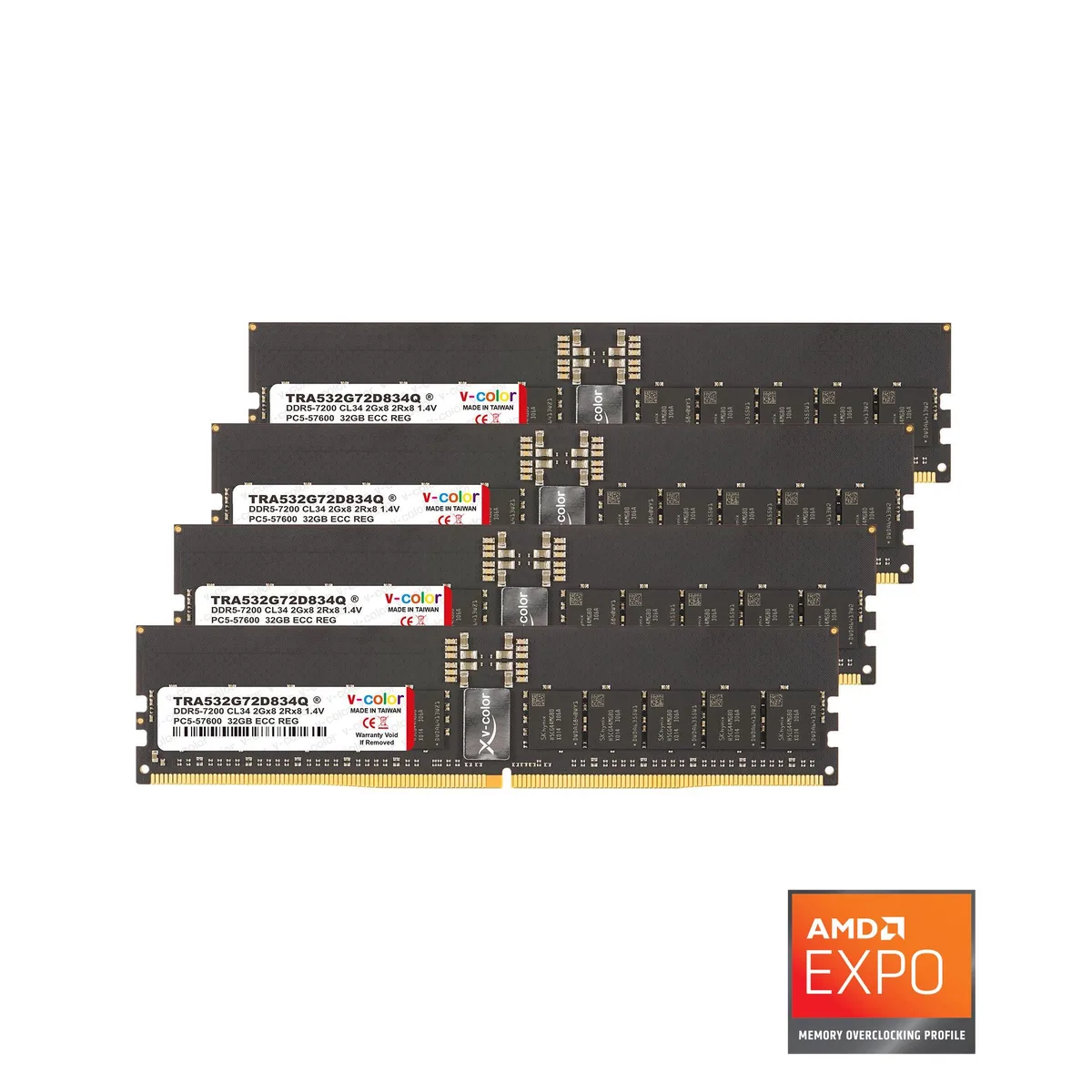 V-color V-color OC R-DIMM DDR5 128GB (4×32GB) 7200MHz CL34 2Rx8 1.4V Registered ECC — product photo
