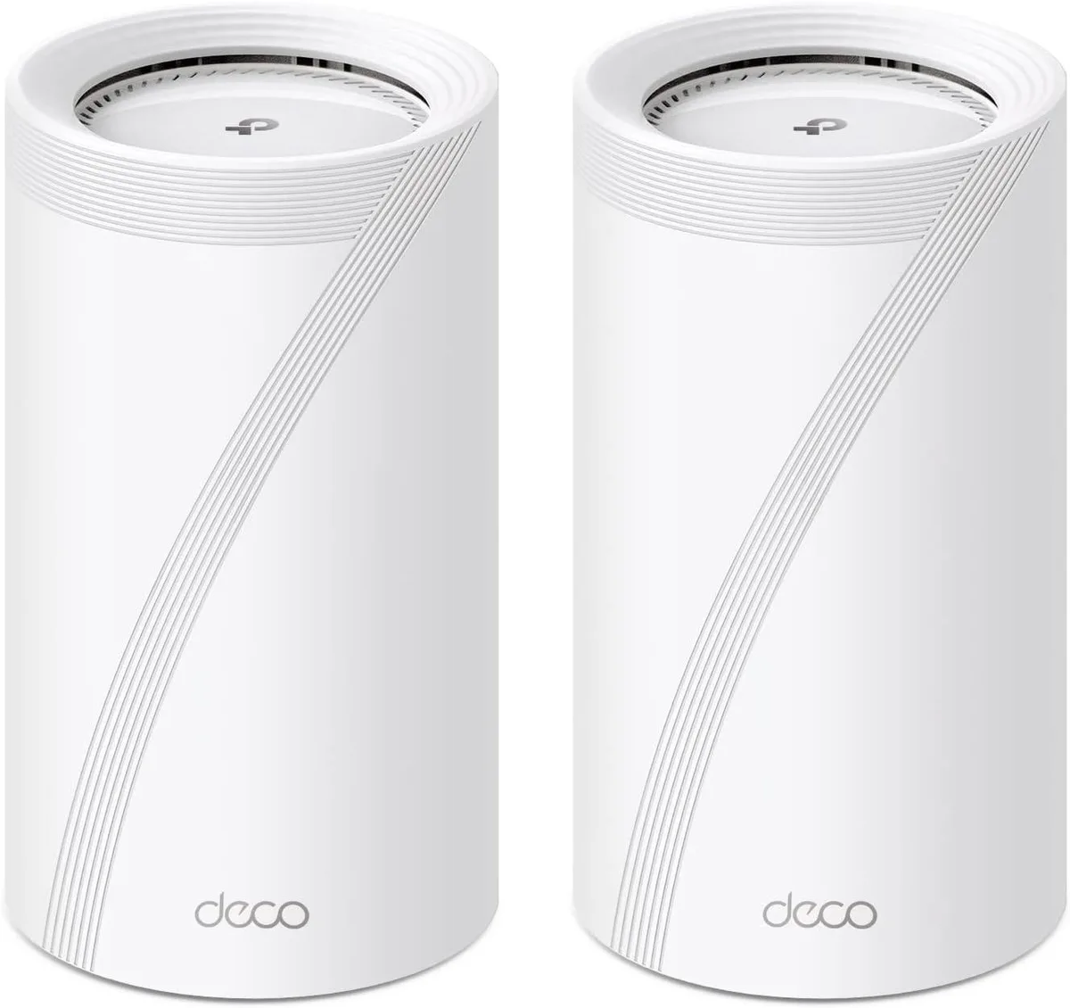 Two tall white cylindrical mesh units side by side