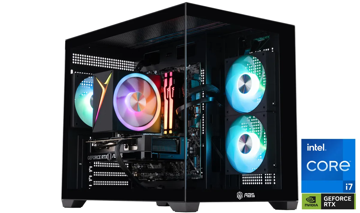 ABS ABS FIIA14700F5060Ti Flux II Aqua gaming PC i7-14700F RTX 5060 Ti 16GB 32GB DDR5 1TB NVMe — product photo
