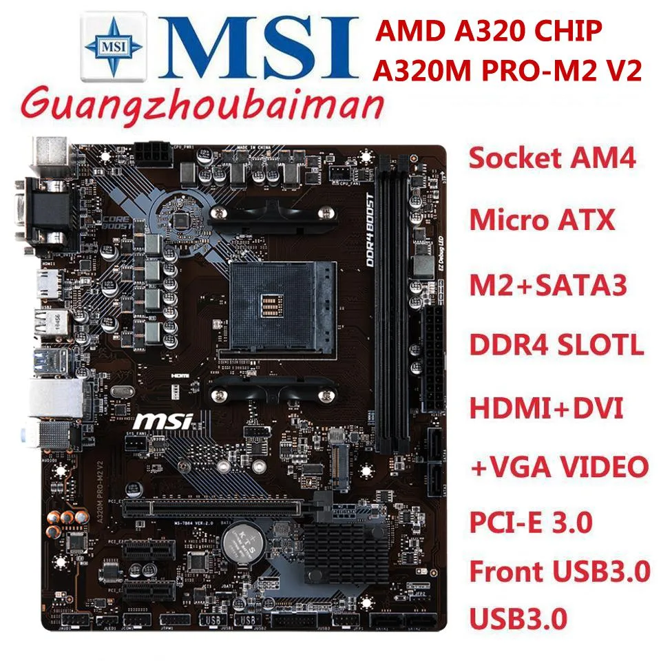 MSI MSI A320M PRO-M2 V2 SATA 6Gb/s USB 3.1 HDMI NVME AMD motherboard — product photo