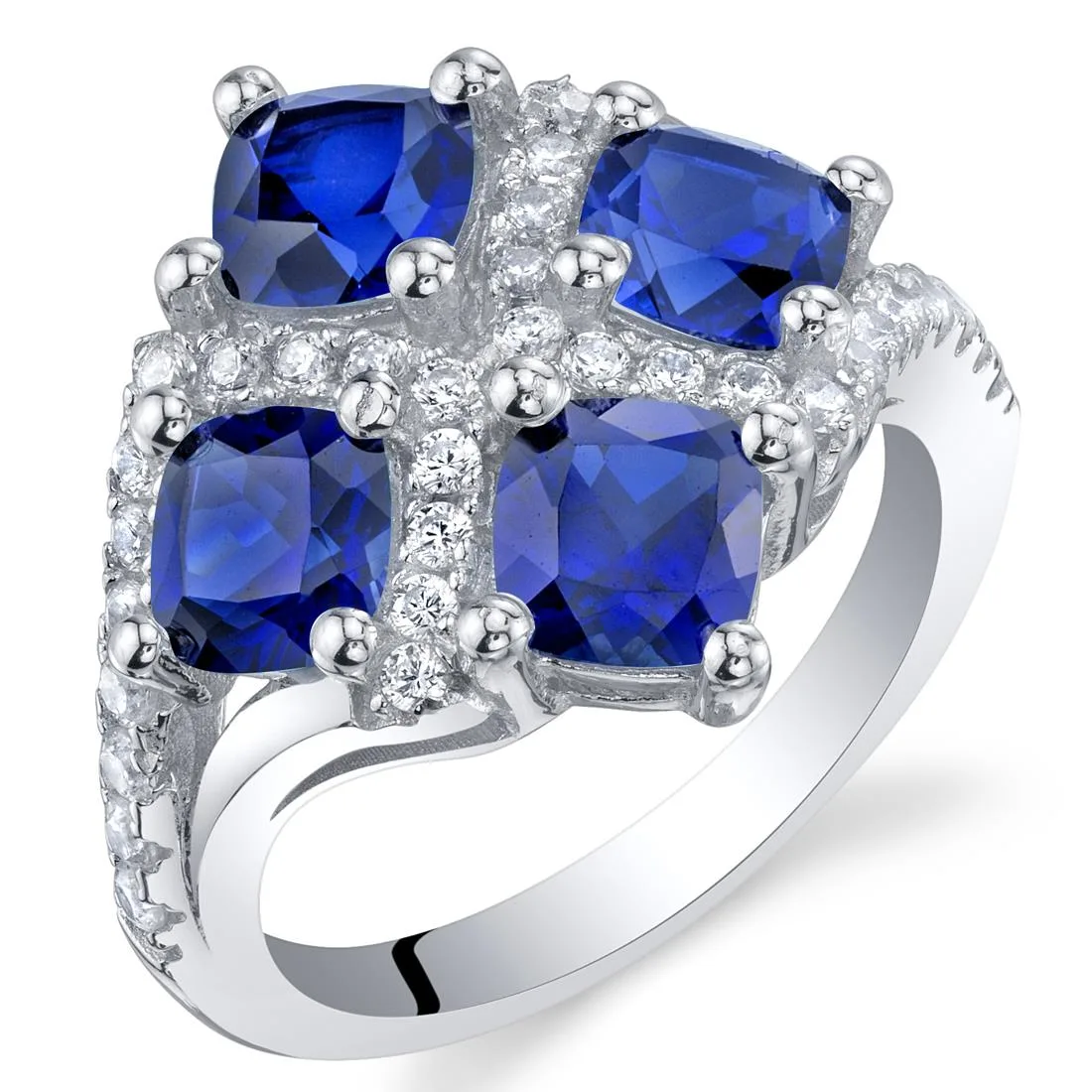 Oravo Oravo 2.50 Carat Created Blue Sapphire Sterling Silver Quad Ring Size 8 — снимка на продукта