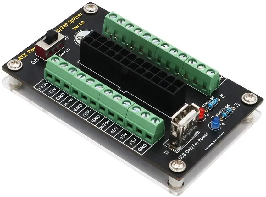 myVolts myVolts ATX 24/20 Pin Breakout Board with USB 5V Port and Acrylic Base — photo du produit