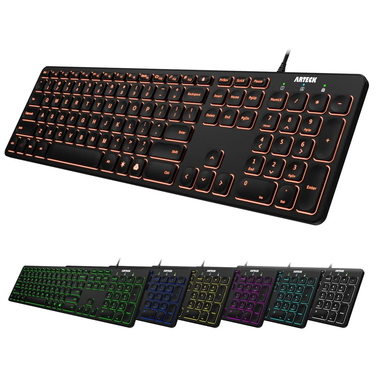 ORtek HA305-3B Gaming Keyboard Scissor Switch RGB Blue 16.7in — Produktfoto
