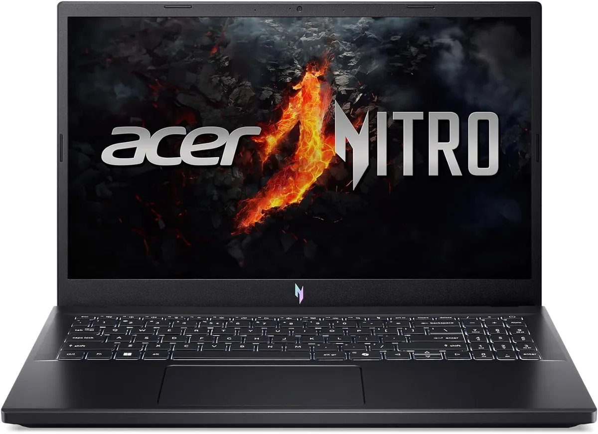Black Acer Nitro V 15.6 inch gaming laptop with backlit keyboard
