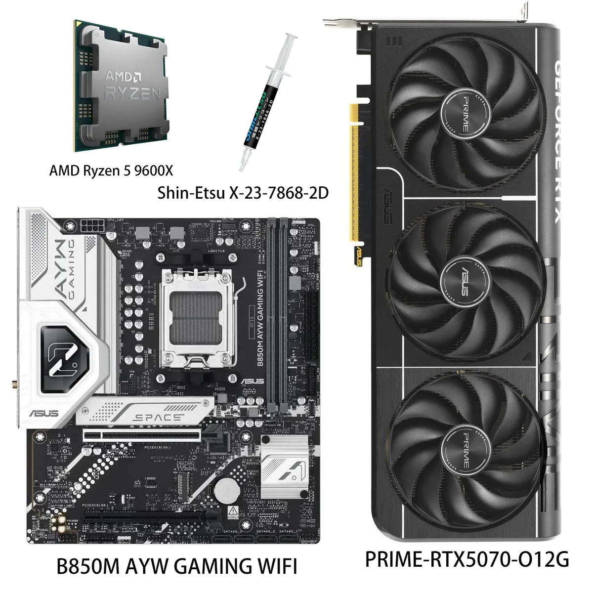 Black ASUS PRIME GeForce RTX 5070 graphics card with triple fan cooler and metal backplate
