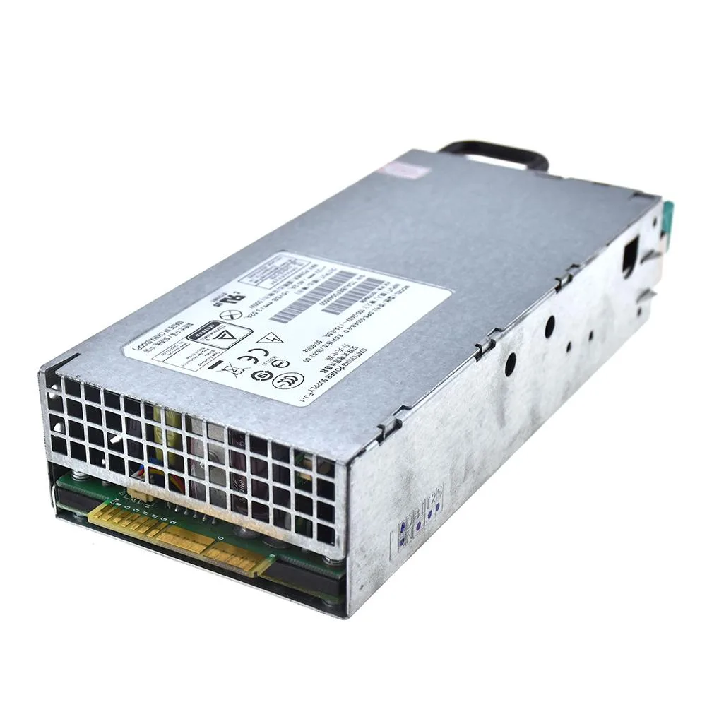 Silver rectangular server power supply module with front handle and ventilation grille