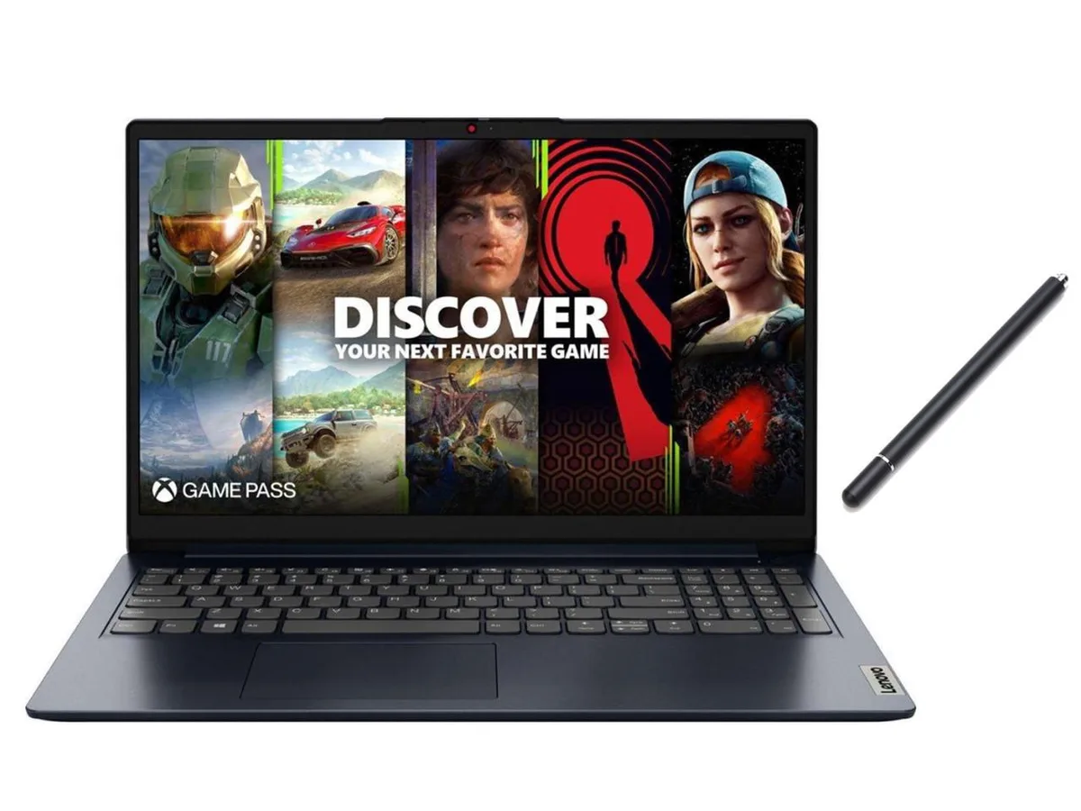 Blue 15.6 inch laptop closed showing smooth lid finish