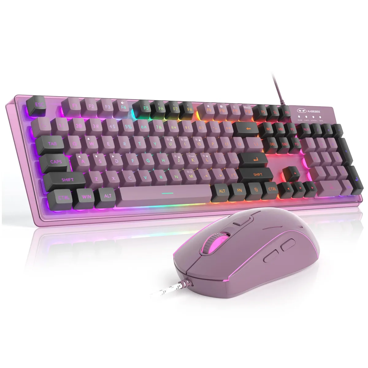 Redragon K1 full-size black keyboard with RGB backlighting and matching mouse