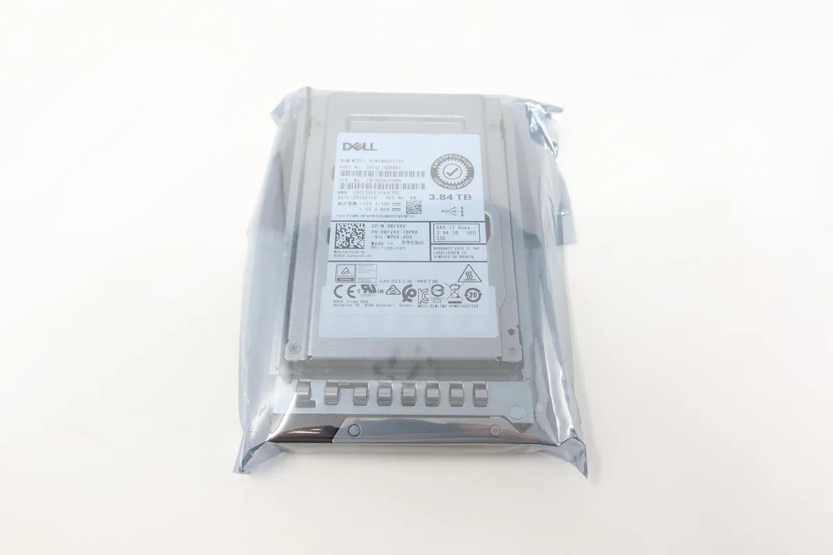 2.5 inch SAS SSD in silver metal casing with Gen 14 caddy attached