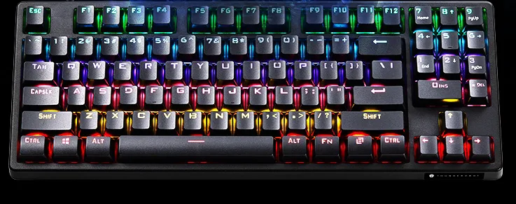 Black 89-key compact mechanical keyboard with red switches and RGB backlighting