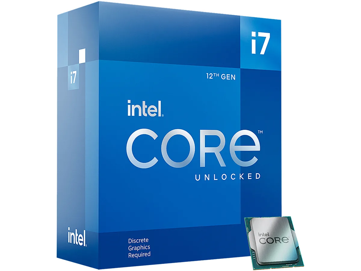 Silver rectangular LGA 1700 desktop processor with gold contacts and Intel branding