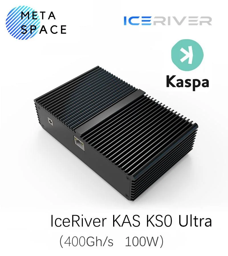Compact rectangular ASIC miner, matte metal finish, front grille and rear ports, 220 by 120 by 240 mm