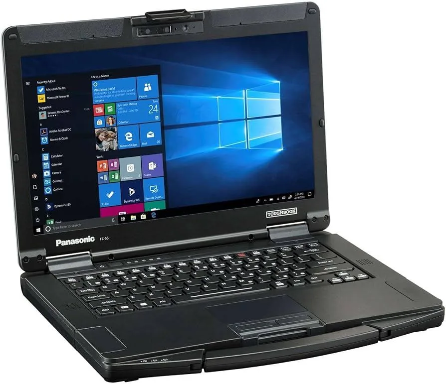 Black rugged laptop with 14 inch touchscreen display closed