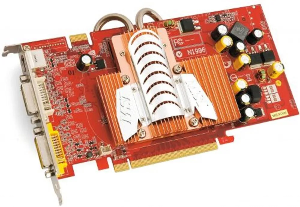 MSI GeForce 7600GT graphics card, fanless cooler, two DVI ports, PCI Express x16