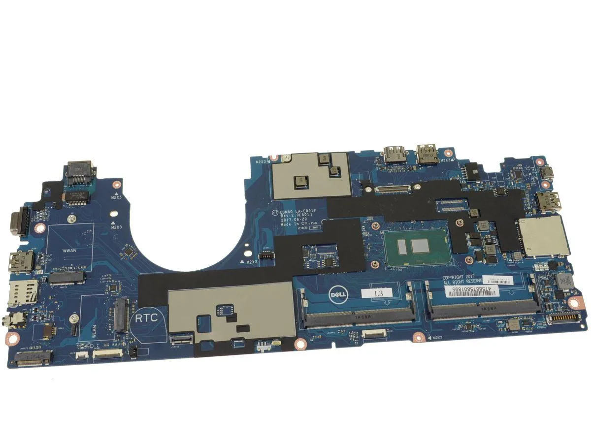 Green rectangular laptop motherboard with silver CPU cooler and black ports