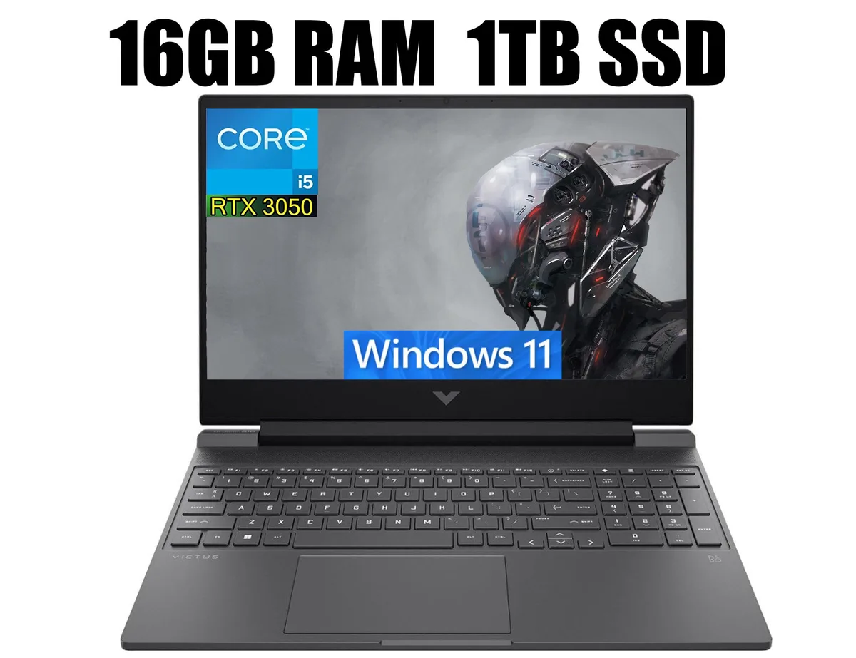 Black 15.6 inch gaming laptop with backlit keyboard