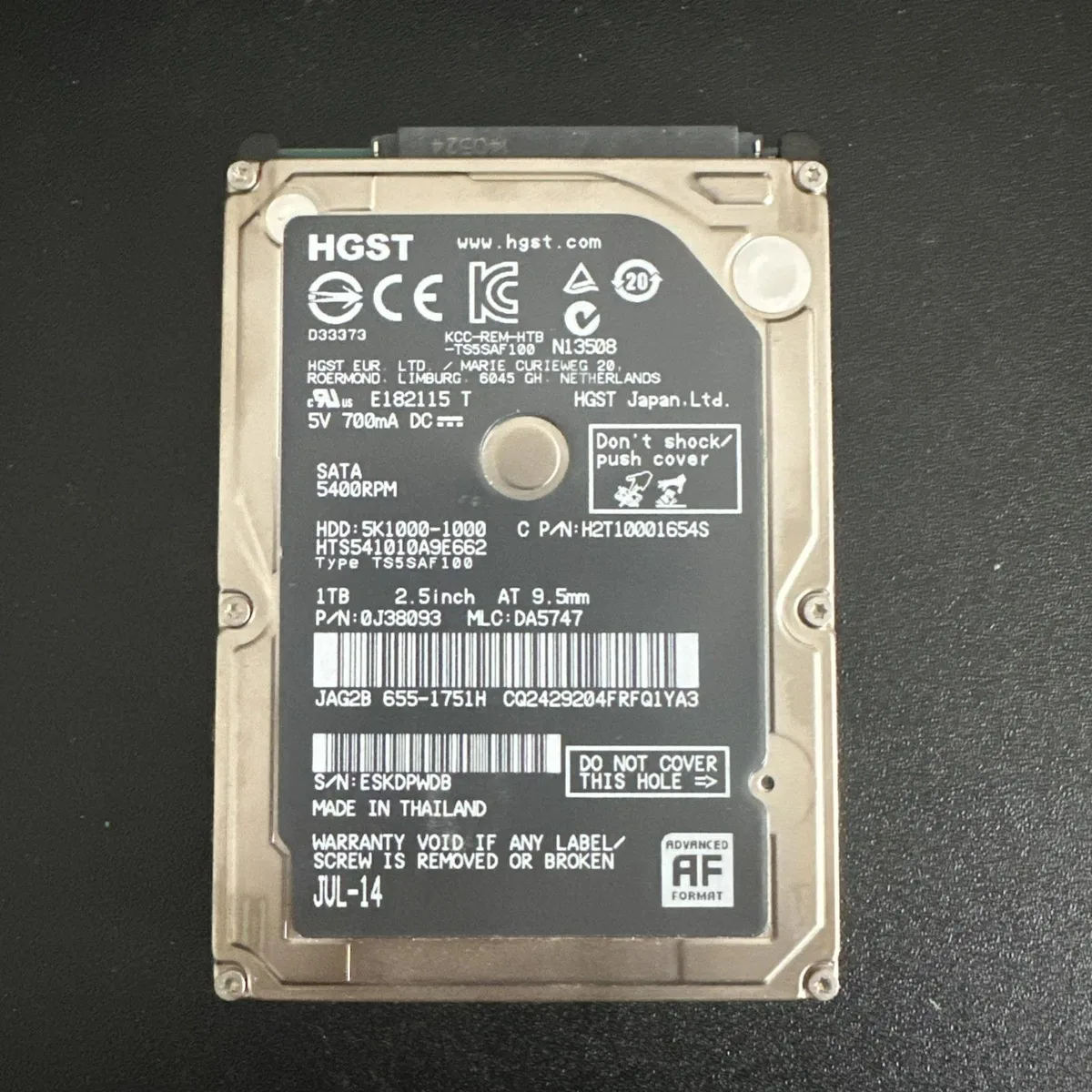 HGST HGST HTS541010A9E662 1TB 2.5" SATA 5400RPM 9.5mm internal hard drive — fotografia produktu