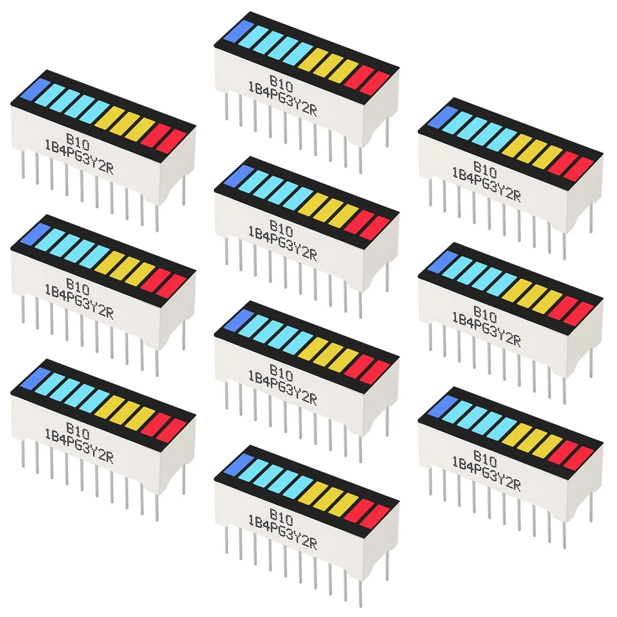 KEHIPI KEHIPI 10PCS 10 Segment LED Bar Graph 4 Colors 2xSuper Red 3xYellow 4xSuper Green 1xBlue — תמונת המוצר