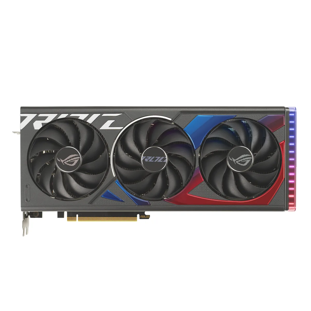 ASUS ROG Strix RTX 4060 Ti triple-fan graphics card in dark grey with metal backplate