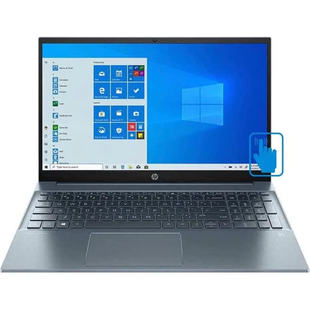 Cloud Blue 15.6 inch touchscreen laptop closed lid showing slim profile